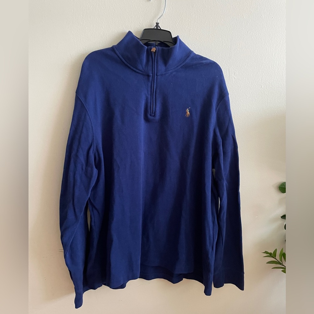 Polo Ralph Lauren Estate Rib Blue Quarter Zip Pullover Sweater Sweatshirt XL
